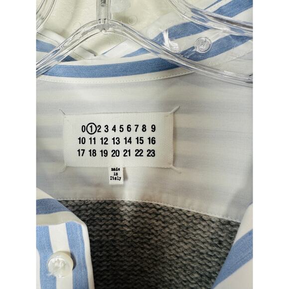 Maison Margiela Distressed Gray Vest Layered Blue & White Stripe Shirt - Picture 8 of 16